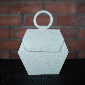 NWOT - Anima Iris Iridescent Baby Zuri - white croc top handle bag